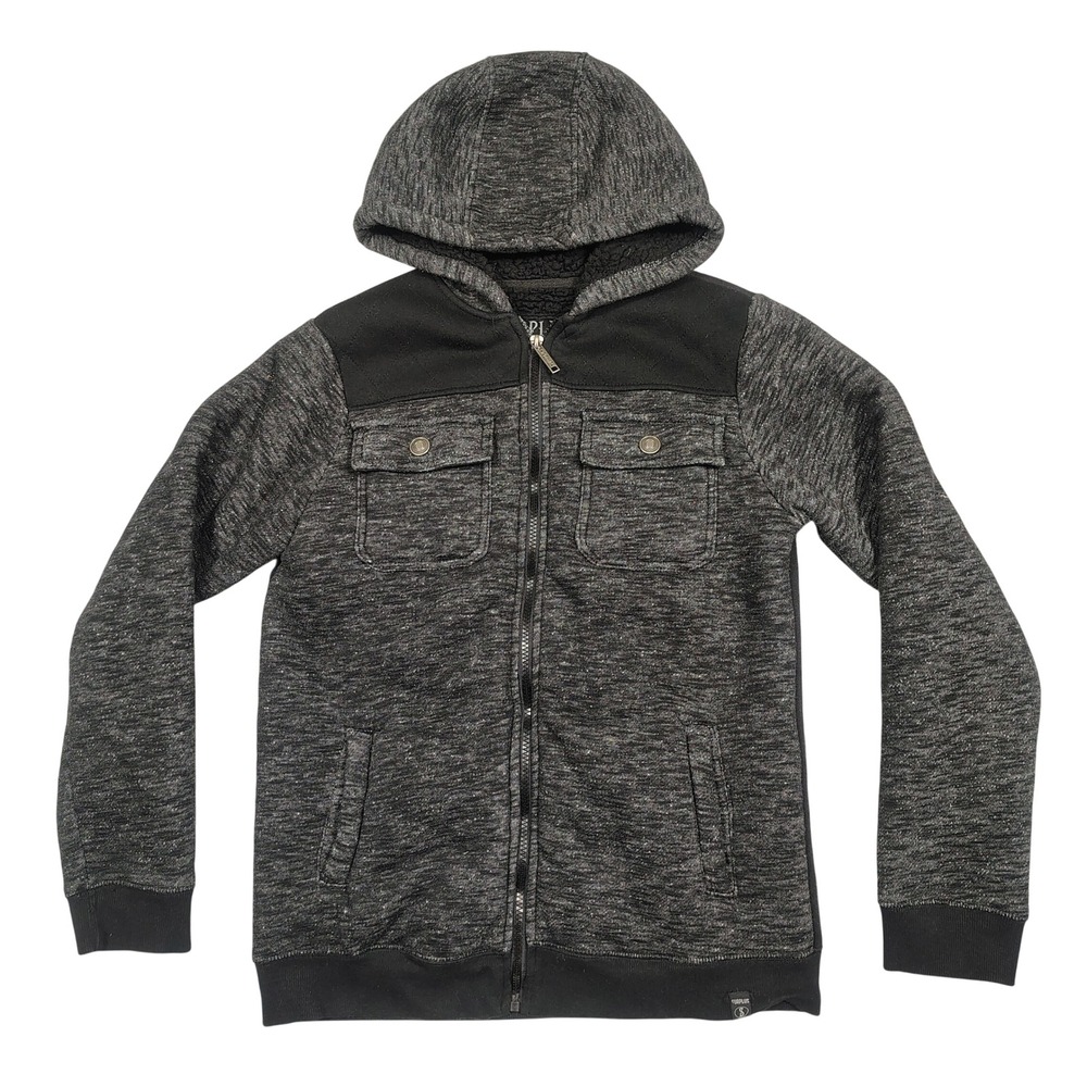 Surplus Hoodie Mens XL Sherpa Lined Full Zip Utility Charcoal Black Marled Knit